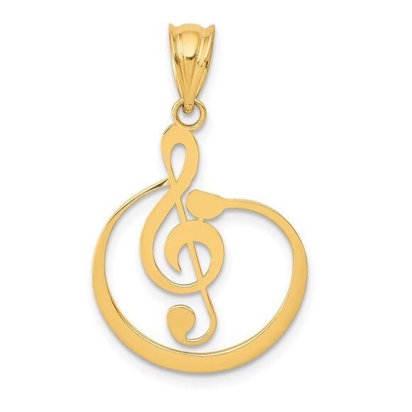 14k Yellow Gold G Clef Musical Note Pendant
